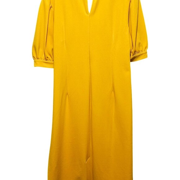 NY&C Womens Mustard Yellow Keyhole Neck Puff Sleeve Belted Midi Dress Size XXXL - Picture 2 of 13